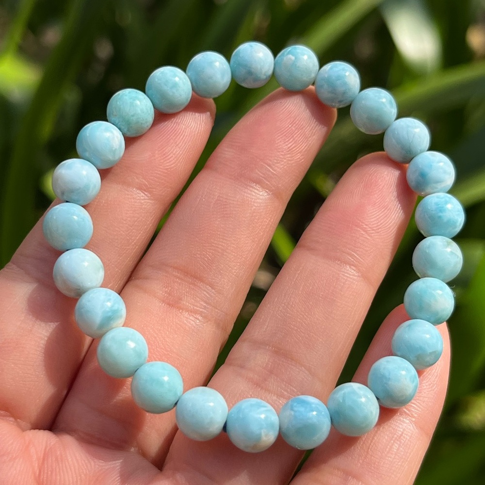 7.5mm dainty stretchable larimar‎ bracelet